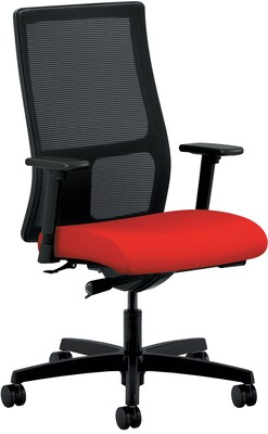 HON Ignition ilira-Stretch Mesh/Fabric Mid-Back Task Chair, Height- and Width-Adjustable Arms, Black/Ruby (HONIW103CU67)