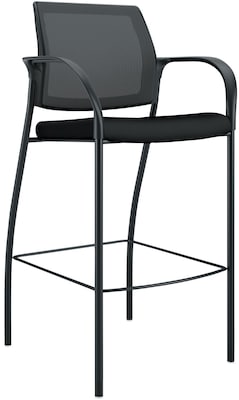 HON Ignition ilira-Stretch Mesh/Fabric Cafe-Height 4-Leg Stool, Fixed Arms, Black