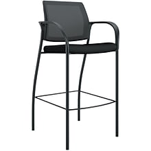 HON Ignition ilira-Stretch Mesh/Fabric Cafe-Height 4-Leg Stool, Fixed Arms, Black