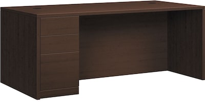 HON 10500 Series Left Pedestal Desk, 2 Box/1 File Drawer, 72W, Mocha Finish