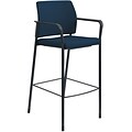 HON Accommodate Cafe Stool, Fixed Arms, Navy Fabric, Textured Black Frame (HONSCS2FECU98B)