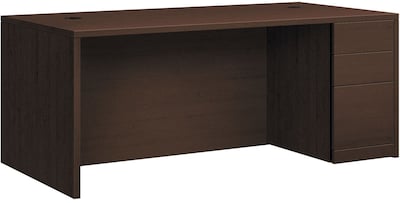 HON 10500 Series Right Pedestal Desk, 2 Box/1 File Drawer, 72W, Mocha Finish