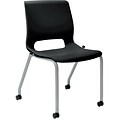 HON Motivate Stacking Chair, Onyx Shell, Textured Platinum Frame, 2 per Carton (HONMG102ONP)