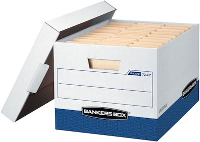 Bankers Box® R-Kive Heavy-Duty FastFold File Storage Boxes, Lift-Off Lid, Letter/Legal Size, White/B