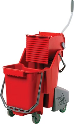 Unger® Side-Press Restroom Mop Bucket Combo, Plastic, Red, 8 gallon