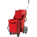 Unger® Side-Press Restroom Mop Bucket Combo, Plastic, Red, 8 gallon