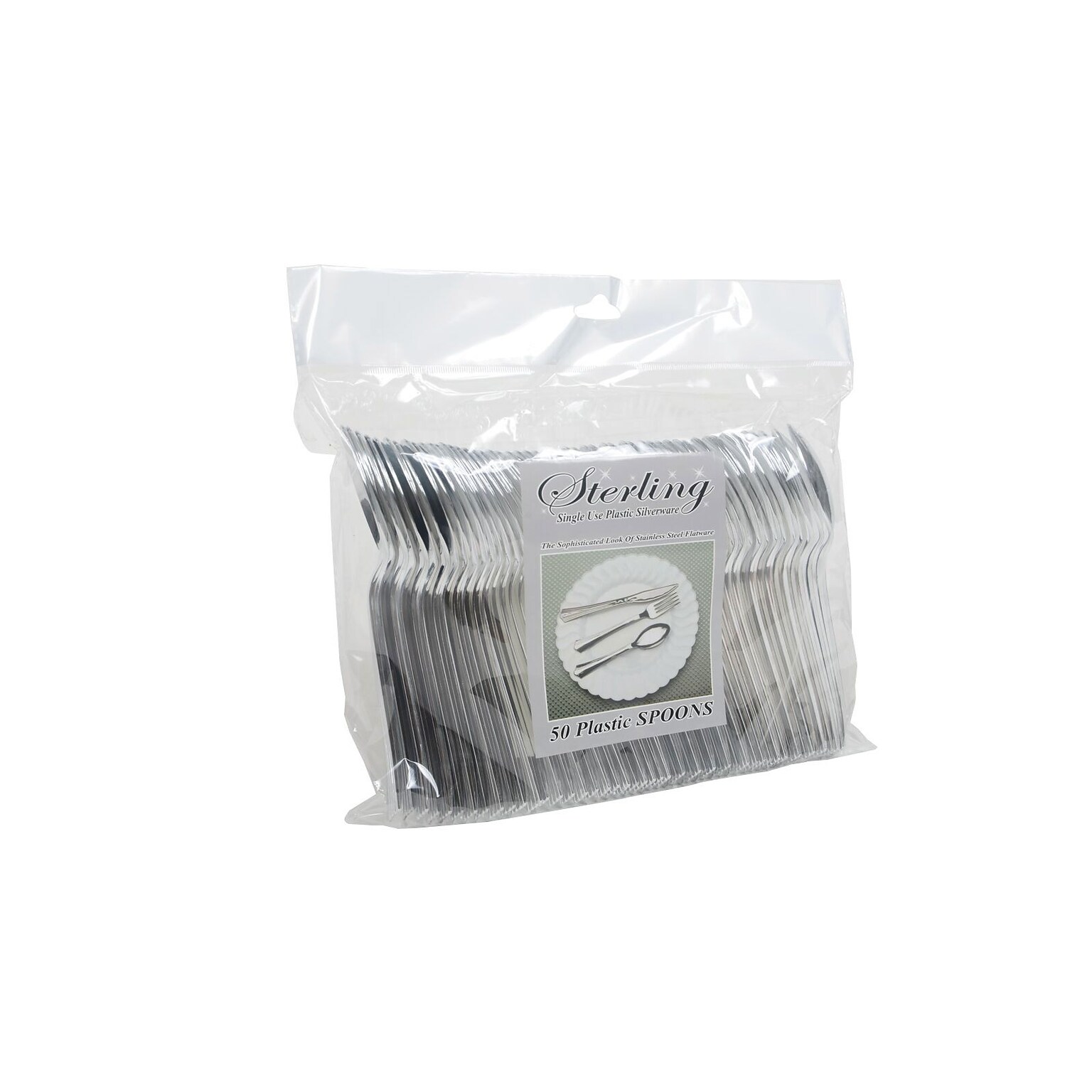 Table Mate Packaged Sterling Heavy Duty Plastic Spoons, 50/Ct (8305S-SV)