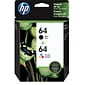 HP 64 Black/Tri-Color Standard Yield Ink Cartridge, 2/Pack (X4D92AN#140)