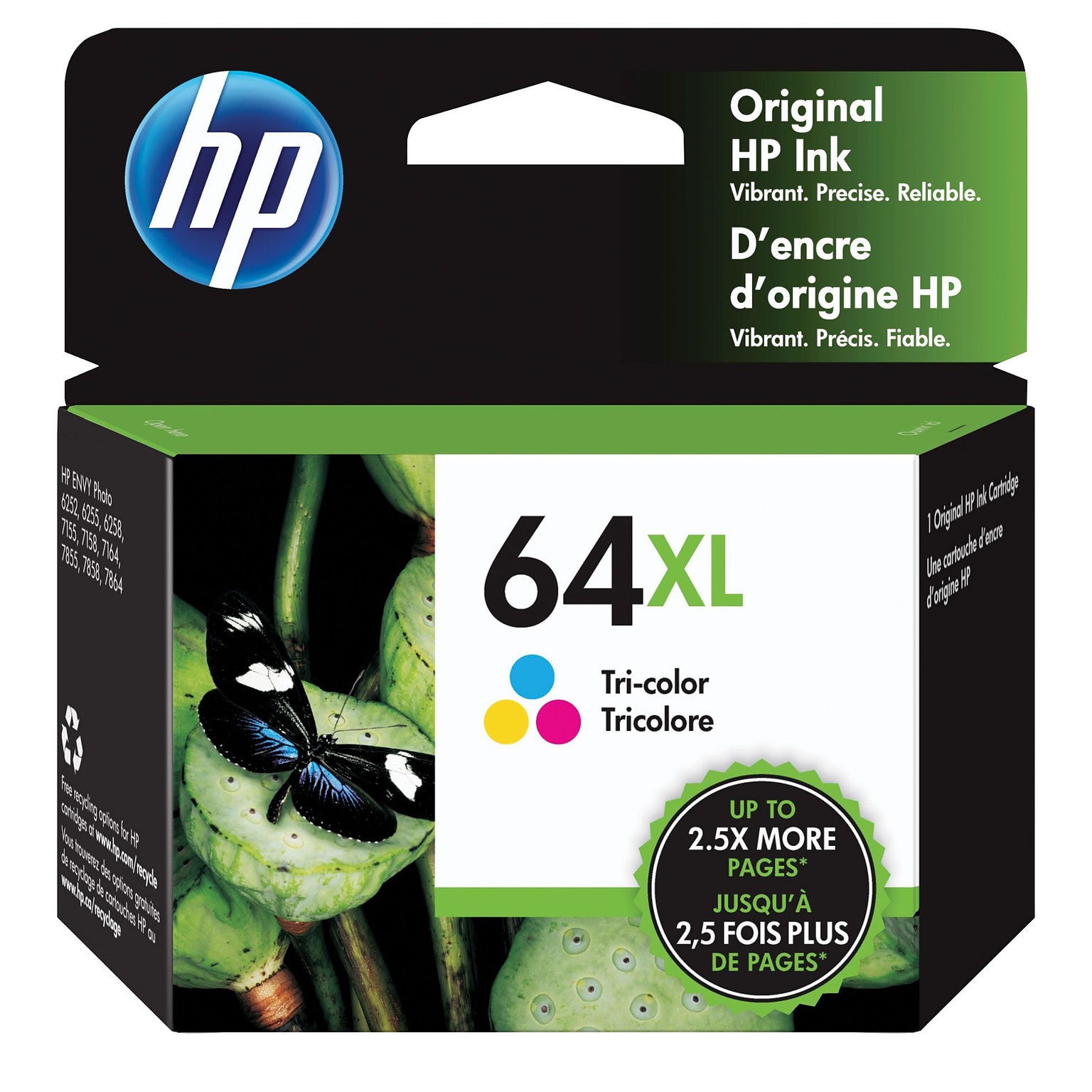 HP 64XL Tri-Color High Yield Ink Cartridge (N9J91AN#140), print up to 415 pages