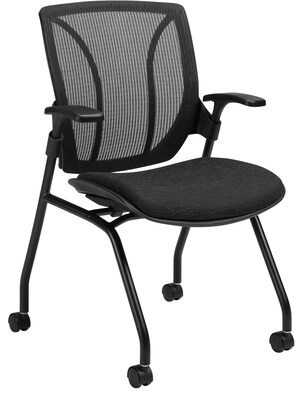 Global Roma Nester Mesh Back Flip Seat Nesting Chair with Arms, Black (1899BKUR22MMB+)