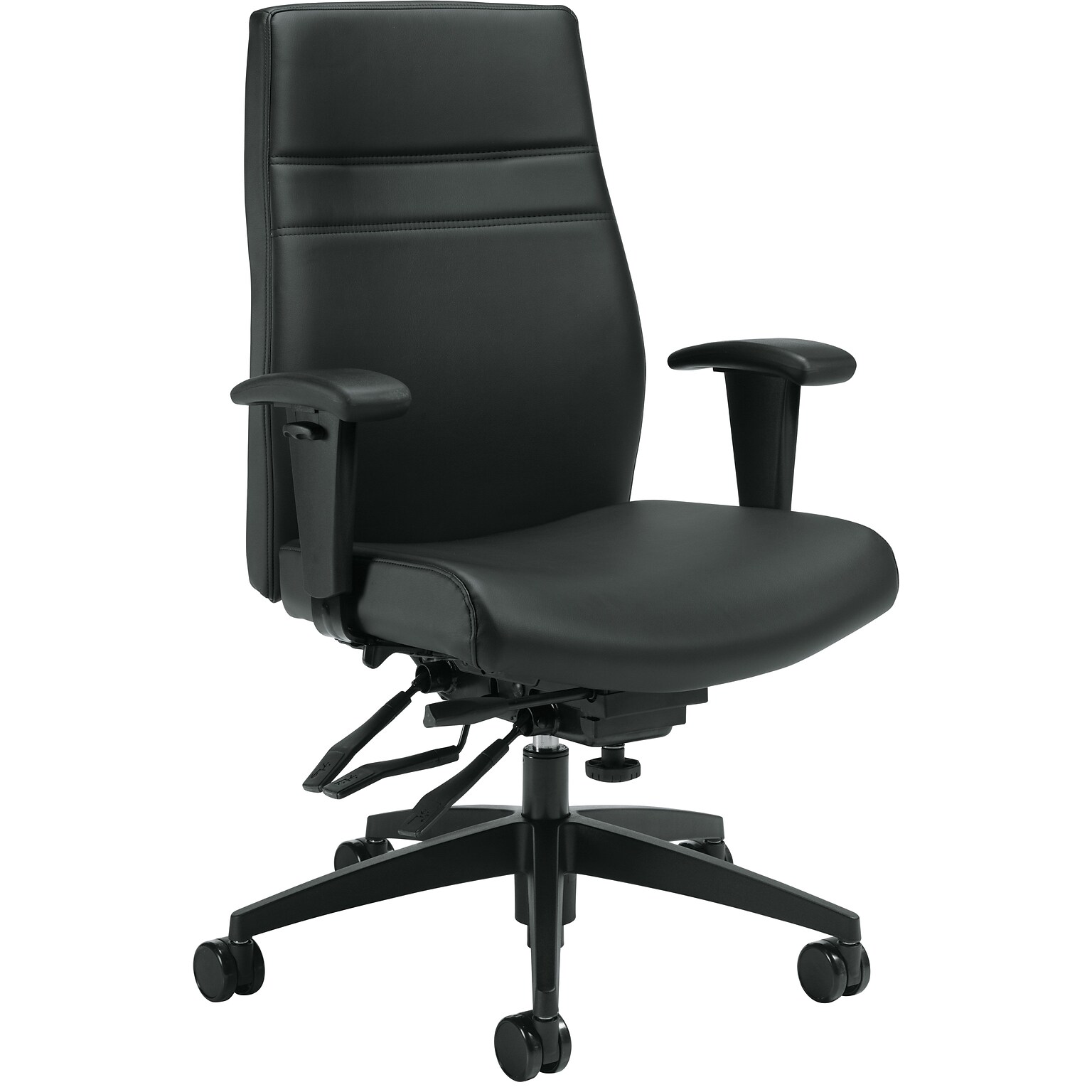Offices to Go™ Luxhide Managers Chair, Adjustable Arms, Black (OTG2913-BL20)