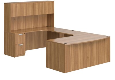 Offices To Go Superior Laminate Bow Front Desk with Hutch, Autumn Walnut