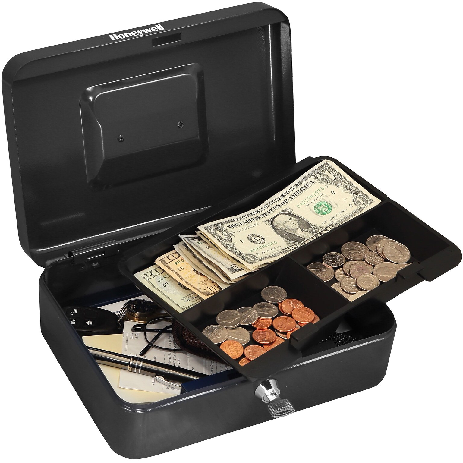 Honeywell Cash Management Box, 4 Compartments, Black (6202)