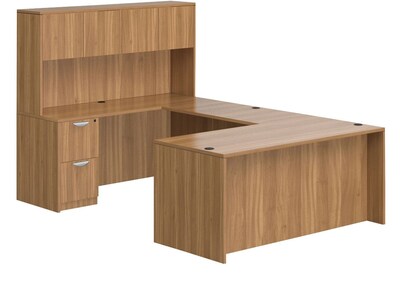 Offices To Go Superior Laminate U-Shaped Desk with Hutch, Autumn Walnut