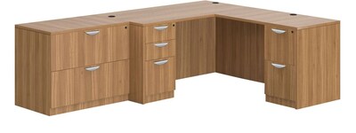 Offices To Go Superior Laminate L-Shaped Desk with Lateral File, Autumn Walnut
