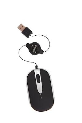 Staples USB Mini Retractable Optical Mouse, Black