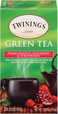 Twinings® Green, Pomegranate, Raspberry & Strawberry Tea Bags, 25/Box