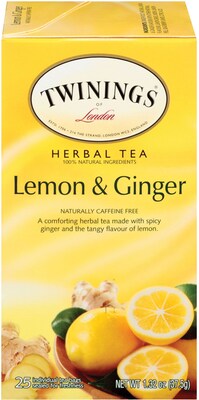 Twinings® Lemon & Ginger Herbal Tea Bags, 25/Box