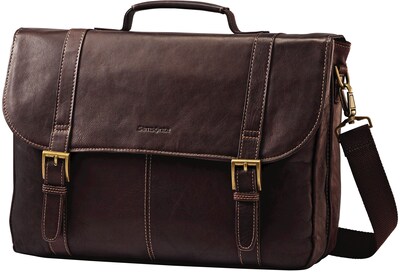 SAMSONITE LEATHER FLAPOVER CASE BROWN