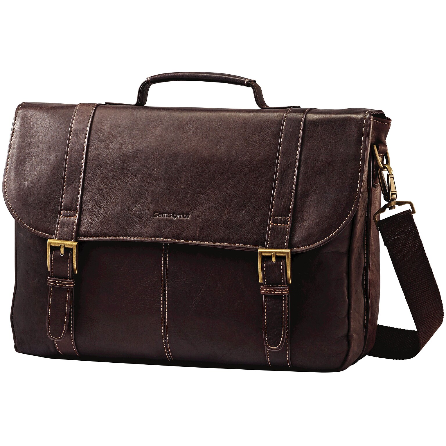 SAMSONITE LEATHER FLAPOVER CASE BROWN