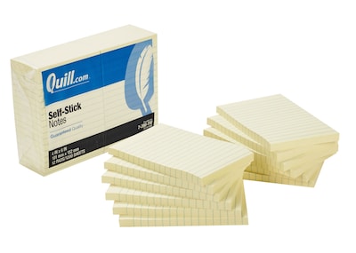 Quill Brand® Self-Stick Notes, 4 x 6, Yellow, Lined, 100 Sheets/Pad, 12 Pads/Pack (7390YW)