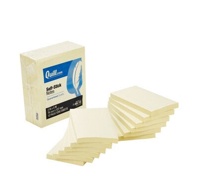 Quill Brand® Self-Stick Notes, 3 x 5, Yellow, 100 sheets/Pad/ 12 Pads/Pack (7388YW)