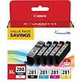 Canon 280XL/281 Black High Yield and Photo Black/Cyan/Magenta/Yellow Standard Yield Ink Cartridge, 5