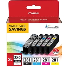 Canon 280XL/281 Black High Yield and Photo Black/Cyan/Magenta/Yellow Standard Yield Ink Cartridge, 5