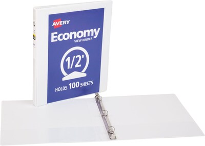 Avery® Economy Round 3-Ring View Binder, 1/2, White (5706)