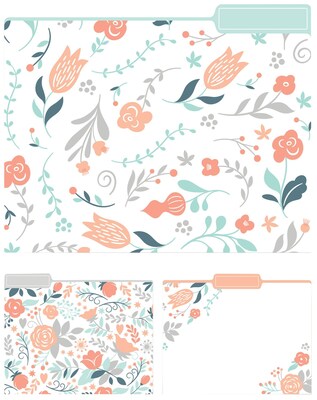 Eccolo Modern Floral Top Tab File Folders, Letter Size, 3 Tab, 9/Pack (ST617B)