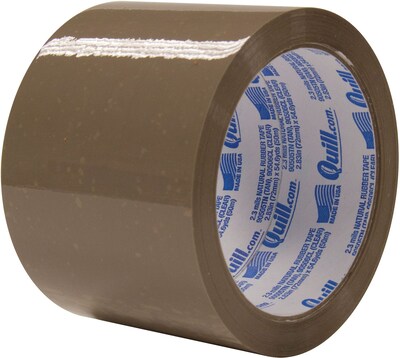 Quill Brand® Medium-Duty Natural Rubber Packing Tape, 2.3 Mil, 3 x 55 yds, Tan, 6/Pack (A576)