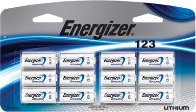 Energizer® 123 Lithium Batteries, 3-Volt, 12/Pack (EL123BP12)