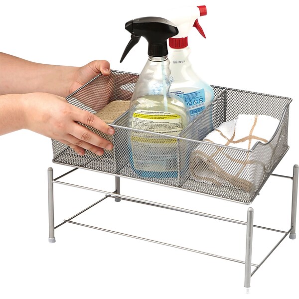 Mind Reader 3 Compartment Metal Mesh Storage Bin, Silver (CABASK-SIL)