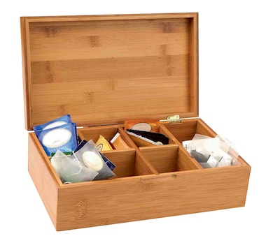 Mind Reader Bamboo Tea Storage Chest Box with 8 Compartments, Brown (BTBOX-BRN)