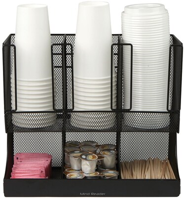 Mind Reader Flume 6 Compartment Coffee Condiment and Cup Organizer, Black Metal Mesh (UPRIGHT6MESH