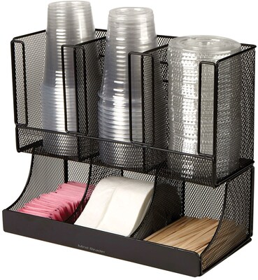 Mind Reader 'Flume' 6 Compartment Coffee Condiment and Cup Organizer, Black Metal Mesh (UPRIGHT6MESH-BL)