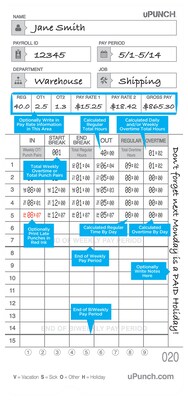 uPunch Time Cards for HN4000 Time Clock, 50 per pack (HNTCL2050)