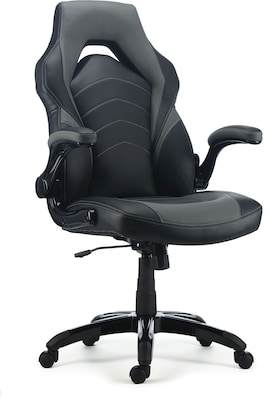 Quill Brand® Luxura Faux Leather Racing Gaming Chair, Black and Gray (52503)