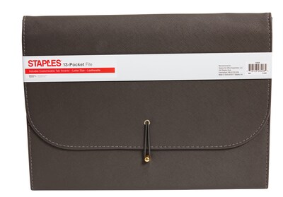 Staples 13-Pocket Leatherette Expanding File Folder, Letter, Dark Gray (51825)