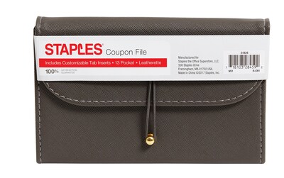 Staples Coupon Holder, Dark Grey Leatherette, 1 Expansion, 13-Pockets (51826)