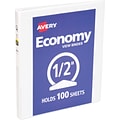 Avery® Economy Round 3-Ring View Binder, 1/2, White (5706)