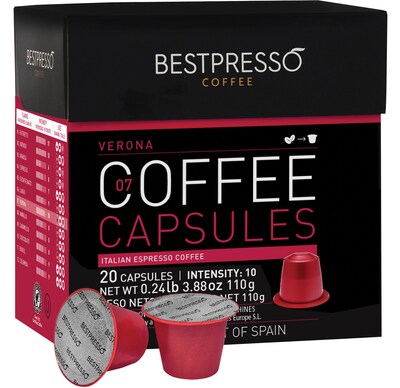 Bestpresso® Compatible Nespresso® Pods, Verona Blend, 20 Capsules per Box (BEST-07VERONA)