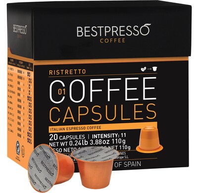 Bestpresso Ristretto Blend Coffee Nespresso Pods, Dark Roast, 20/Box (BST10411)