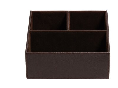 Staples® 3-Compartment Faux Leather Accessory Holder, Brown (45053)
