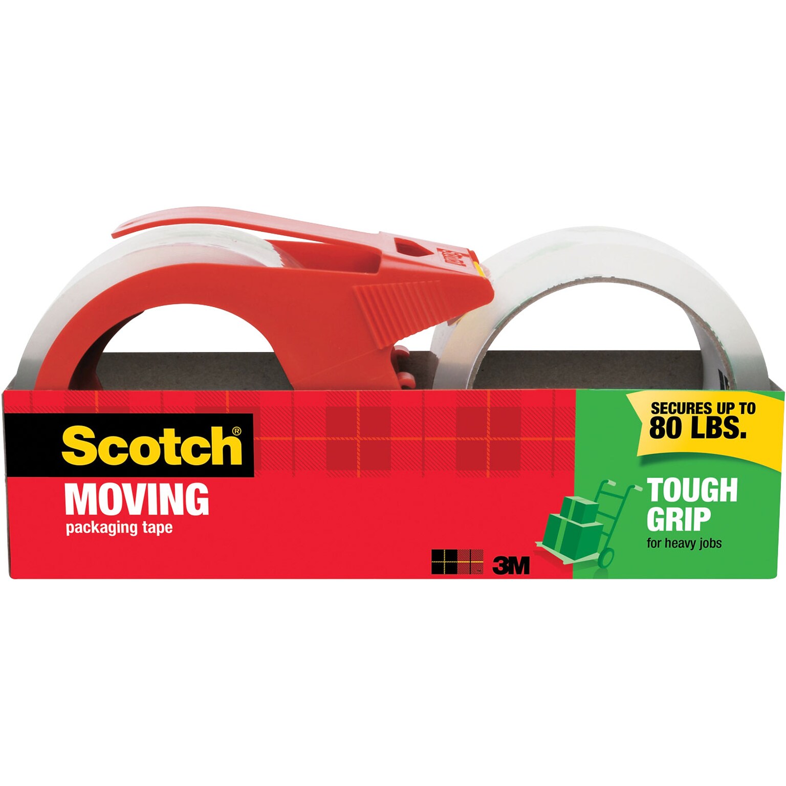 Scotch Heavy Duty Packing Tape with Dispenser, 1.88 x 38.2 yds., Clear, 2/Pack (MMM3500S21RD)