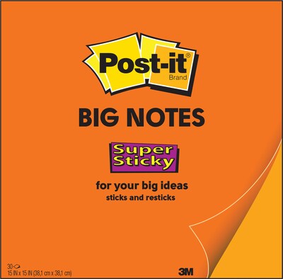 Post-it® Super Sticky Big Notes, 15" x 15", Neon Orange (BN15)