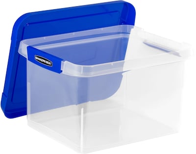 Bankers Box Heavy-Duty Plastic File Box, Letter/Legal Size, Blue/Clear (0086201)