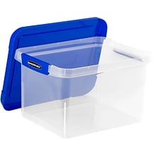 Bankers Box Heavy-Duty Plastic File Box, Letter/Legal Size, Blue/Clear (0086201)