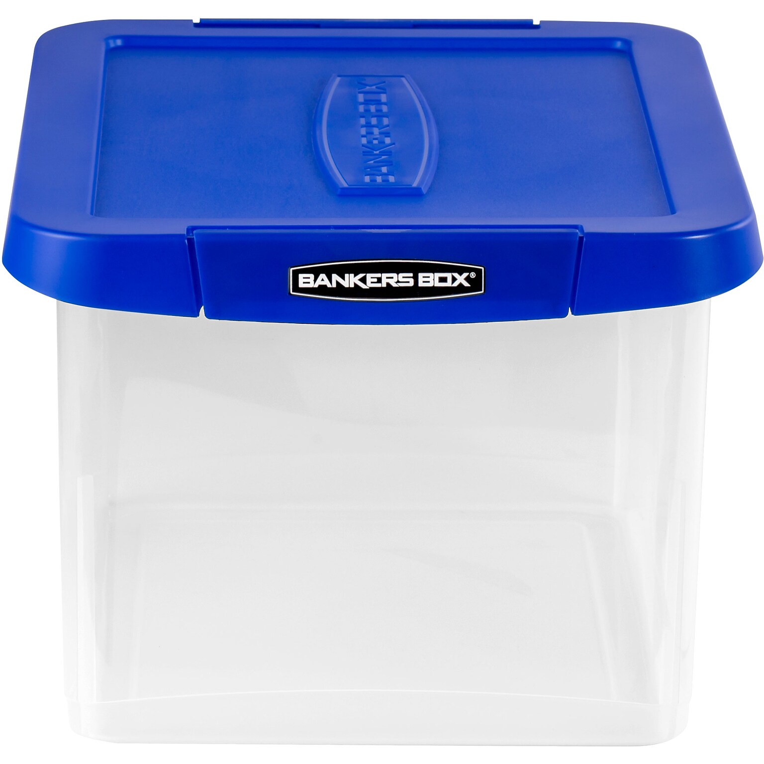 Bankers Box Heavy-Duty Plastic File Box, Letter/Legal Size, Blue/Clear (0086201)