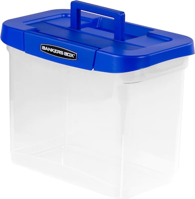 Bankers Box Heavy-Duty Plastic Portable File Storage Box, Letter Size, Blue/Clear (0086301)